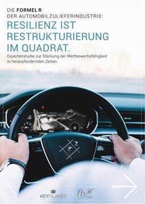 Cover der Studie Resilienz ist Restrukturierung im Quadrat: Darauf zu sehen das Lenkrad eines Autos und die Arme des Fahrers in einem weißen Hemd