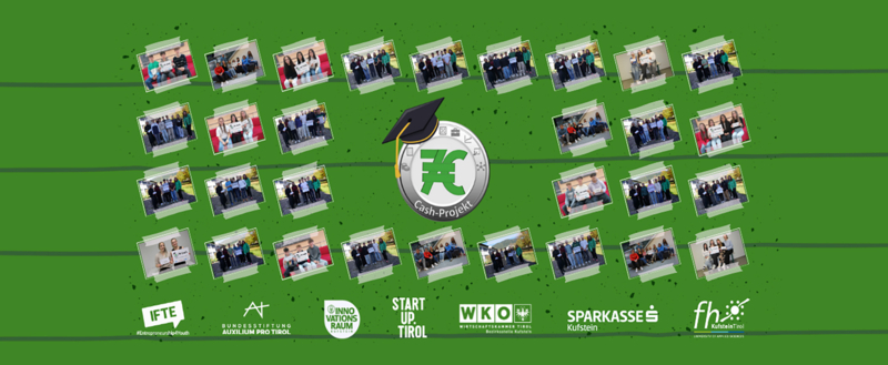 Cash-Projektbilder mit grünem Hintergrund und Logos.