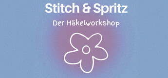 lila blassblauer Hintergrund mit weißem Schriftzug Stitch & Spritz