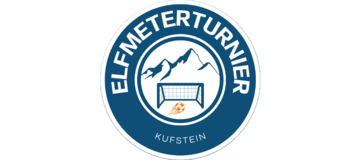 Rundes Logo in Weiß und Blau mit Berg und einem Fußballtor mit Ball