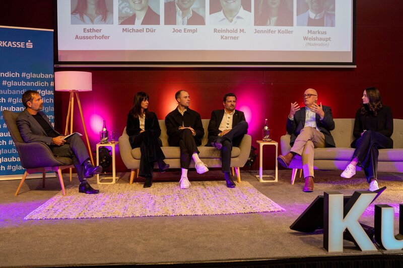 Markus Weishaupt, Esther Ausserhofer, Michael Dür, Joe Empl, Reinhold Karner und Jennifer Koller bei der Podiumsdiskussion im Rahmen des 9. Family Business Days an der HOK