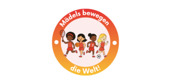 Mädchen als Comicfiguren beim Sport nebeneinender