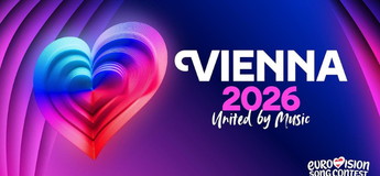 Lila, pink und blaues Desgin mit einem weißen Herz mit Vienna 2026.