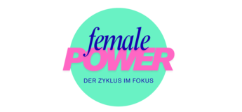 Kreisförmiges Logo mit blau, pinkem Schriftzug female Power