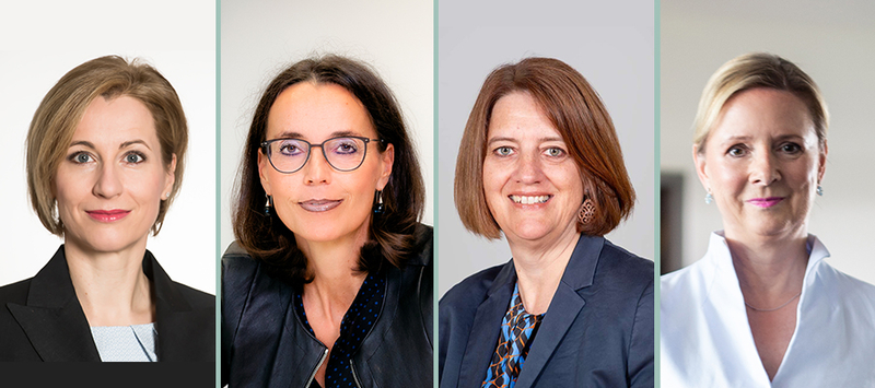 Kollage der Diskutantinnen der TMA-Panel Diskussion, Antje Mertig, Ulla Reisch, Gabriele Schiemer und Eva Ringesperger, beim 14. Internationalen Symposium Restrukturierung an der HOK