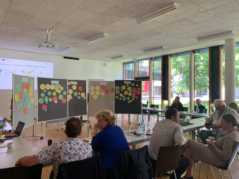 Blick auf die Gruppe vor den Flipcharts