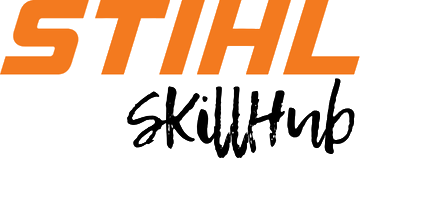 Orangener Schriftzug Stihl mit einer kunstvollen Font mit Skillhub
